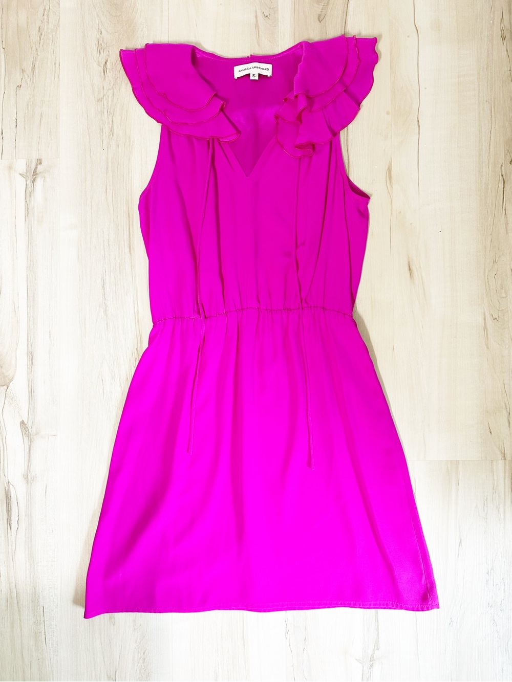 💯 SILK Pink Ruffle Collar Dress